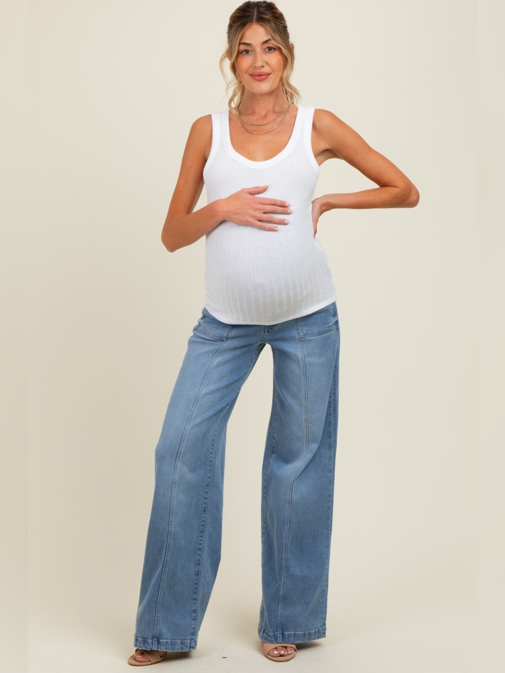 Pinkblush Blue Front Seam Super Wide Leg Maternity Jeans